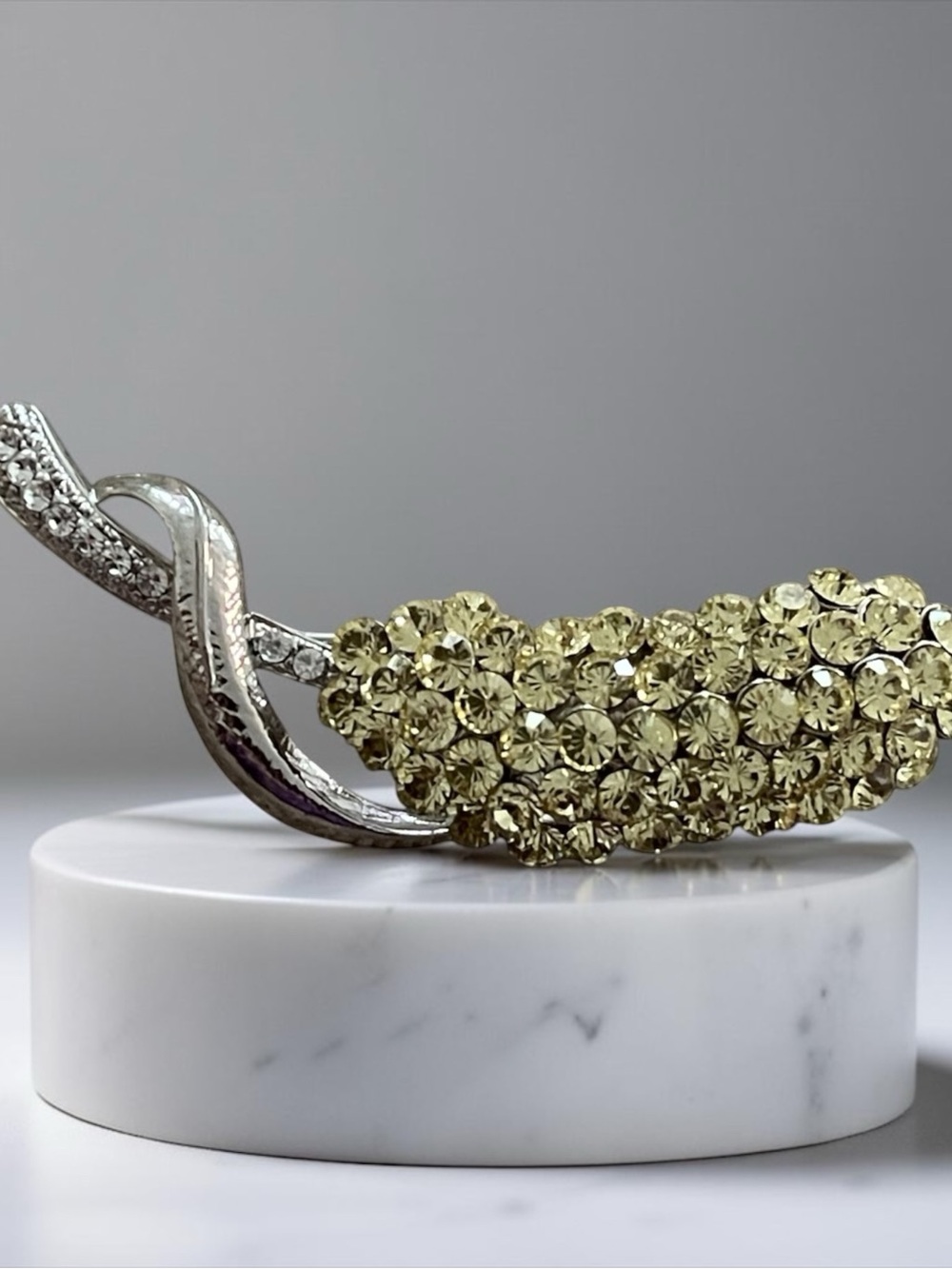 Sparkling Yellow Crystal Leaf Brooches